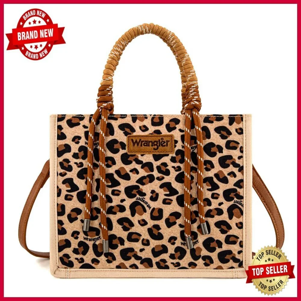 Western Canvas Tote Bag with Braided Rope Handles, Zipper Closure